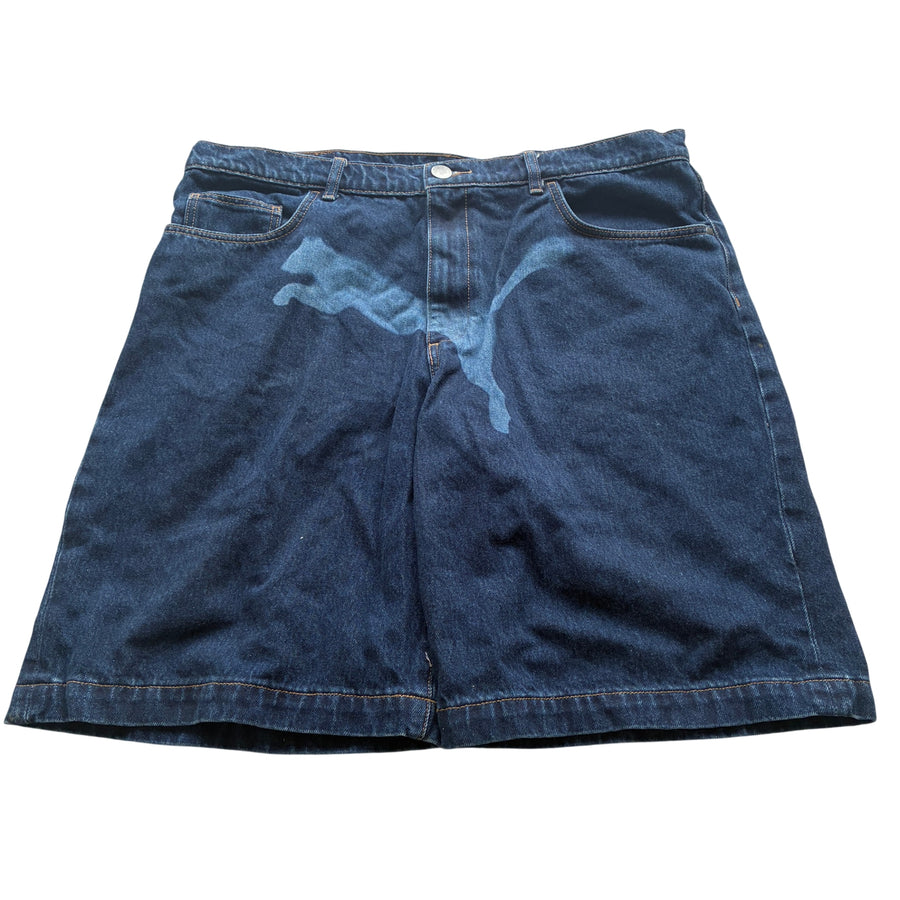 Vintage Puma Denim Shorts Blue Large Logo Print Size 36 - Image 1